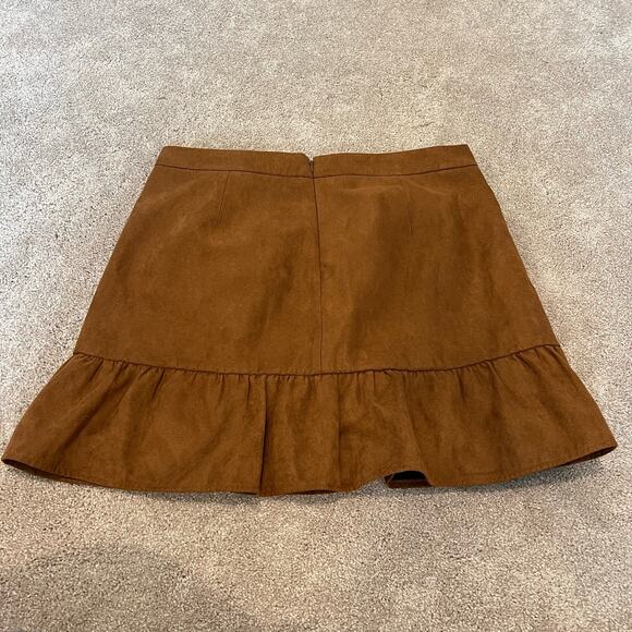 J Crew Women's Suede Camel Brown Mini Skirt Ruffle Size 12 - Picture 7 of 7